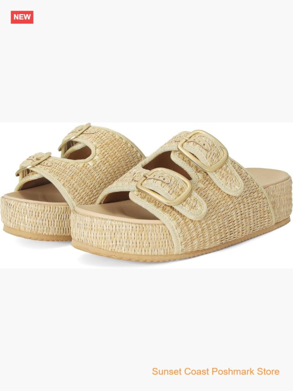 Raffia Platform Sandals Adjustable Buckle Slide Beach Casual